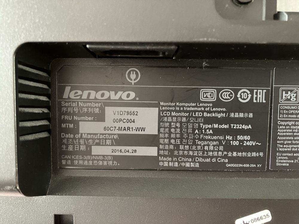 2 x monitor Lenovo Thinkvision T2324pA