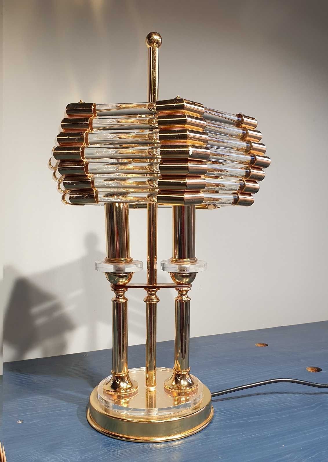 Lampa stojąca - złota z kryształowym kloszem