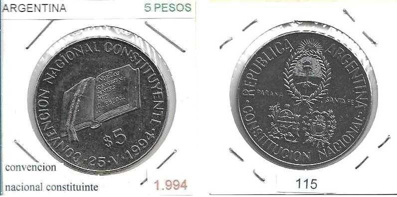 Argentina - - 5 Pesos - 1994 -  - Convencion Constituyente  - -- Moeda