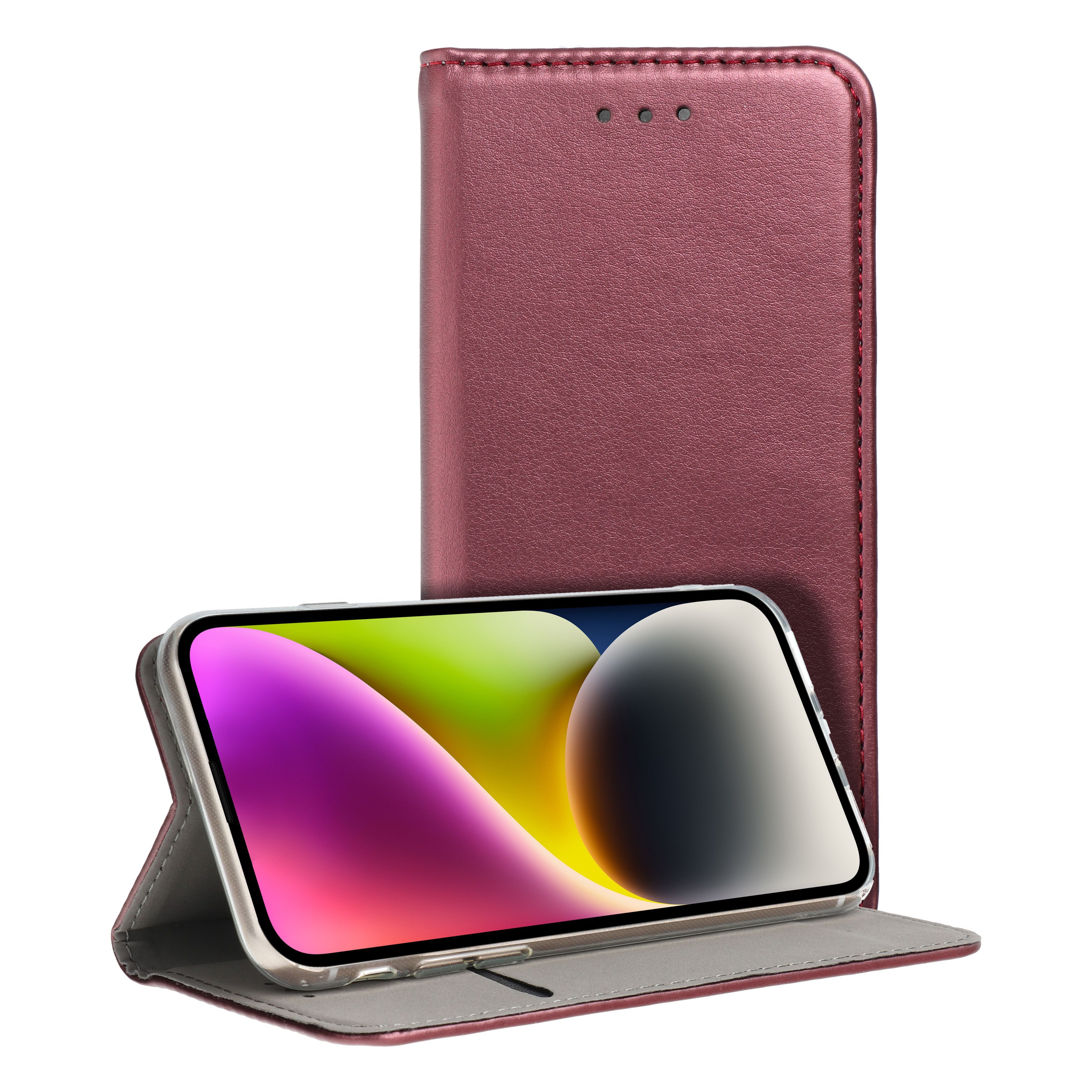 Etui Z Klapką Magneto Do Samsung A35 Burgundowy + Szkło 9H