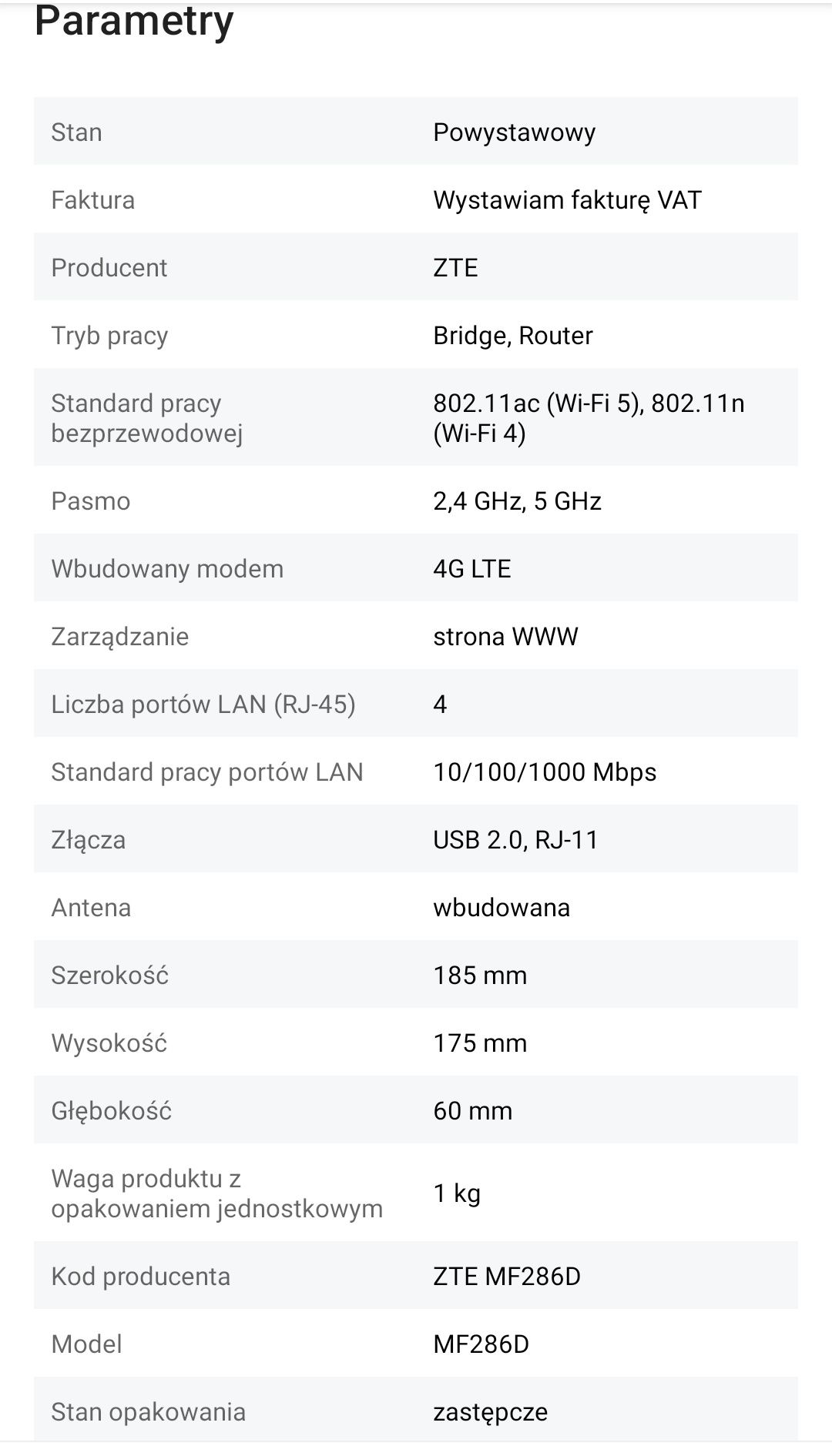 Router domowy na SIM ZTE MF286D