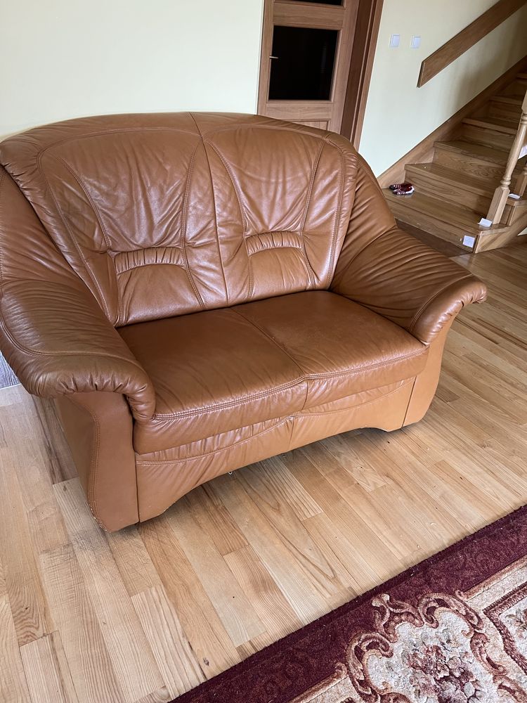 Sofa  3+2  skora naturalna zestaw mebli orzechowy antyczny