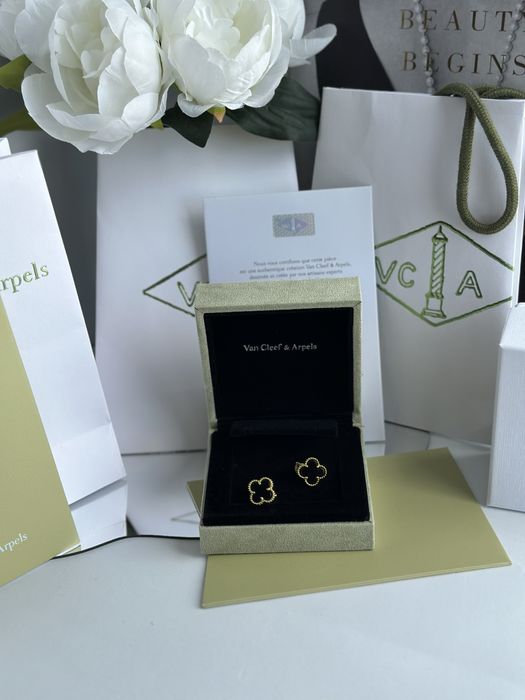 Нові срібні в позолоті Сережки Van Cleef чорні