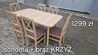 Nowe: Stół rozkładany + 6 krzeseł, sonoma+brąz(krzyż) dostawa cała PL