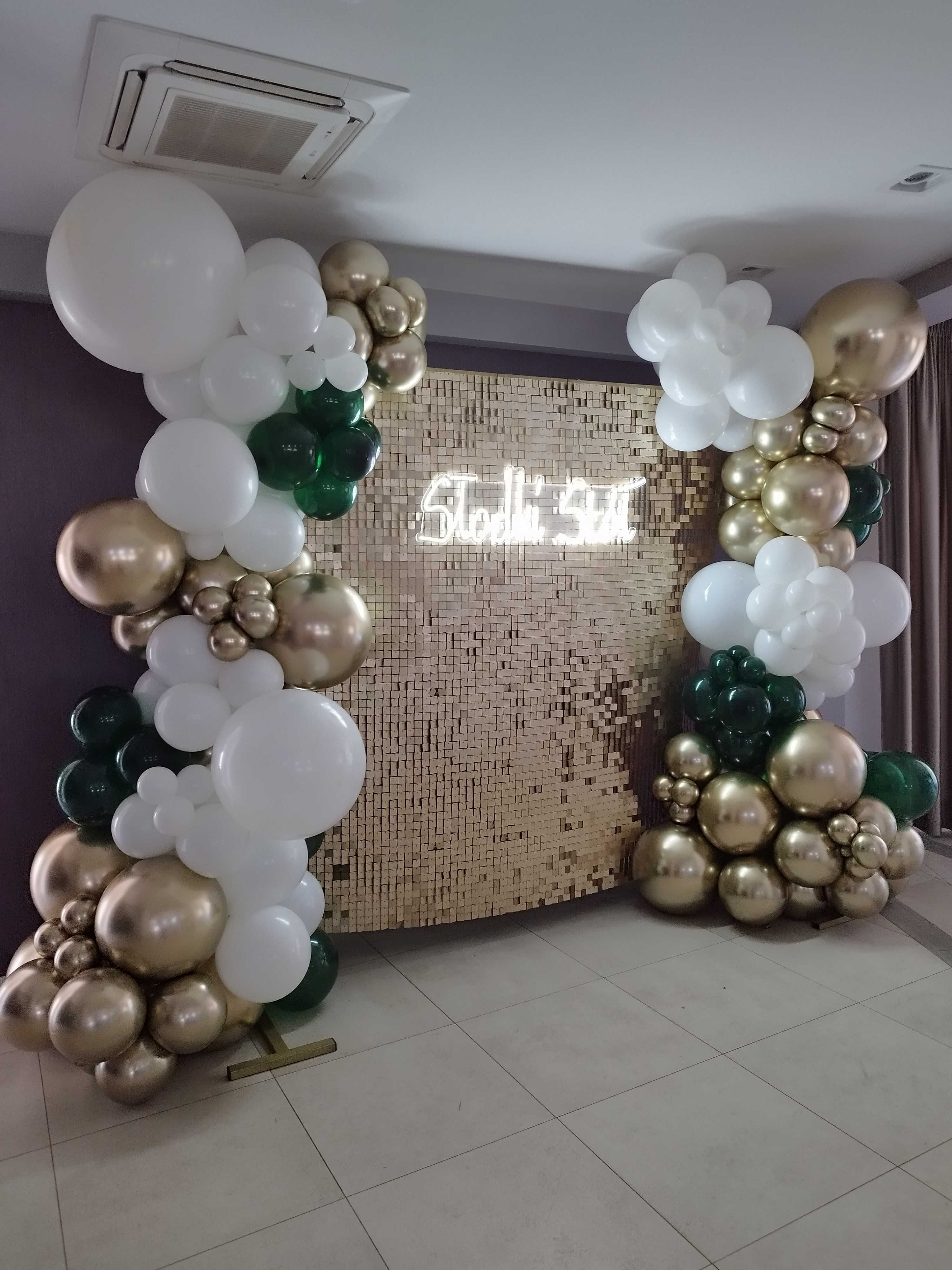 Ścianki balonowe napis LED 18tka, słodki stół chrzest święty, ślub