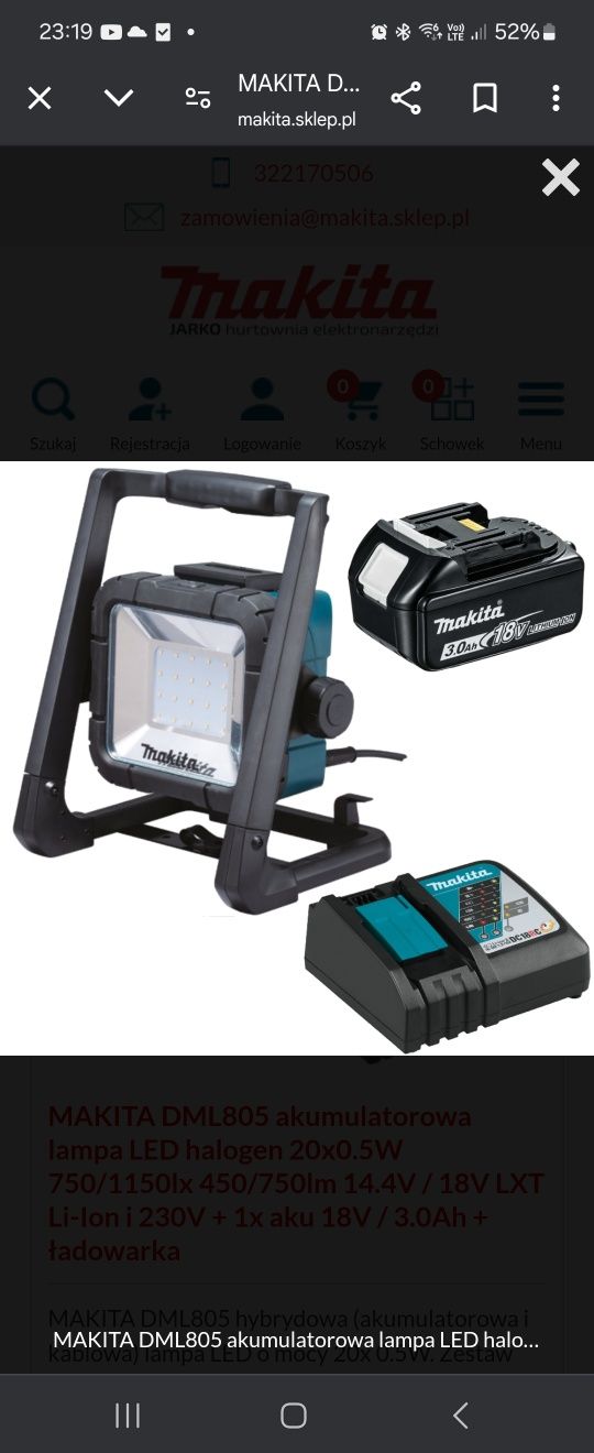 Lampy budowlane Halogeny Led Makita DML805 zestaw