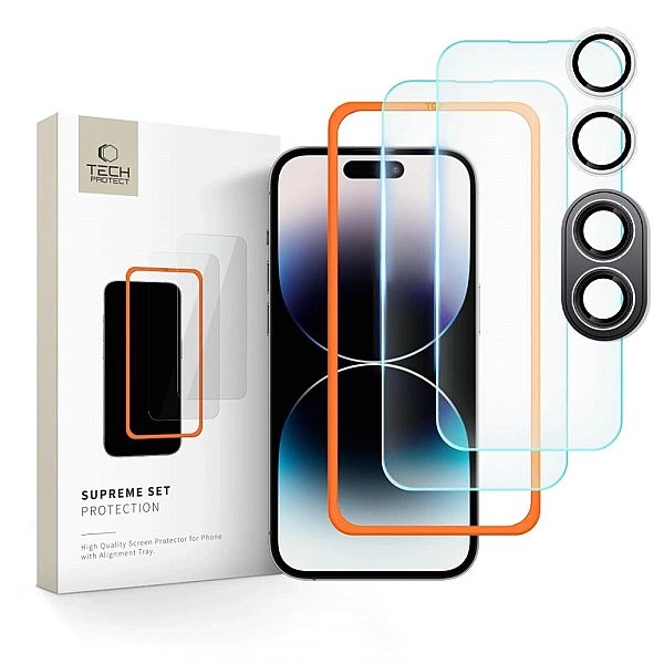 Szkło hartowane Tech-Protect Supreme Set na iPhone 16 Plus - przezrocz