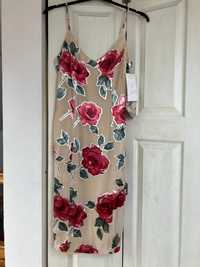 Beżowa sukienka w kwiaty roz. 40 TAPIOCA Made in Italy