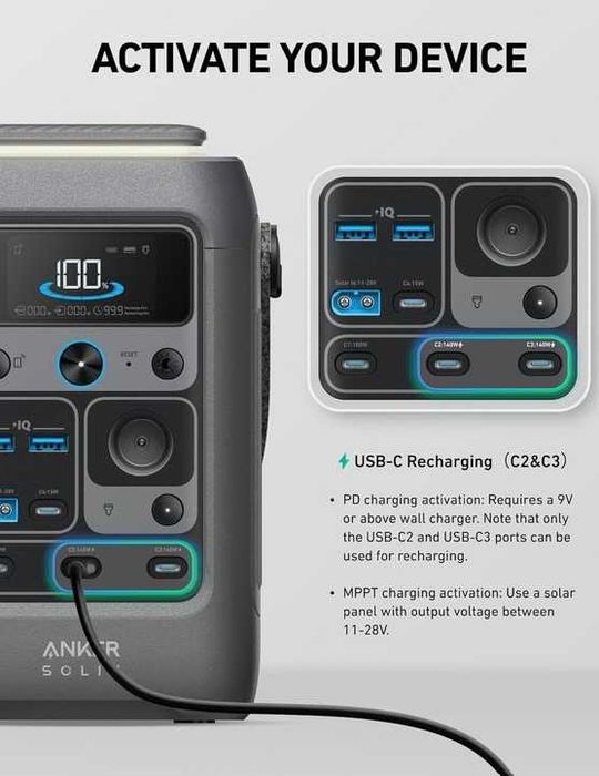 Портативна зарядна станція Anker SOLIX C300 DC 90000mAh Solar