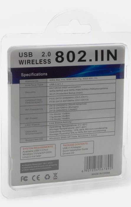 bezprzewodowy adapter USB WiFi 802.11b/g/n