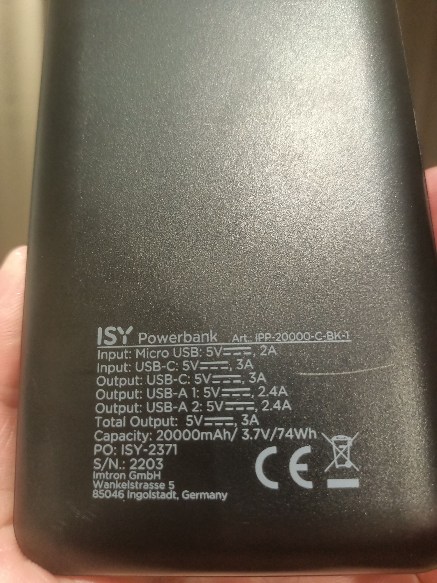 Павербанк Power Bank 20000 mAh ISY (Black)