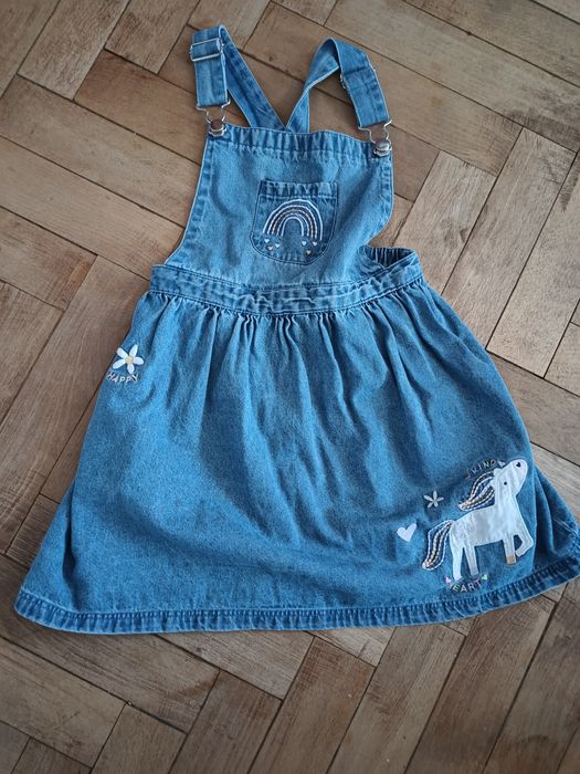 Sukienka jeansowa na szelkach jednorożec George rozmiar 116/122
