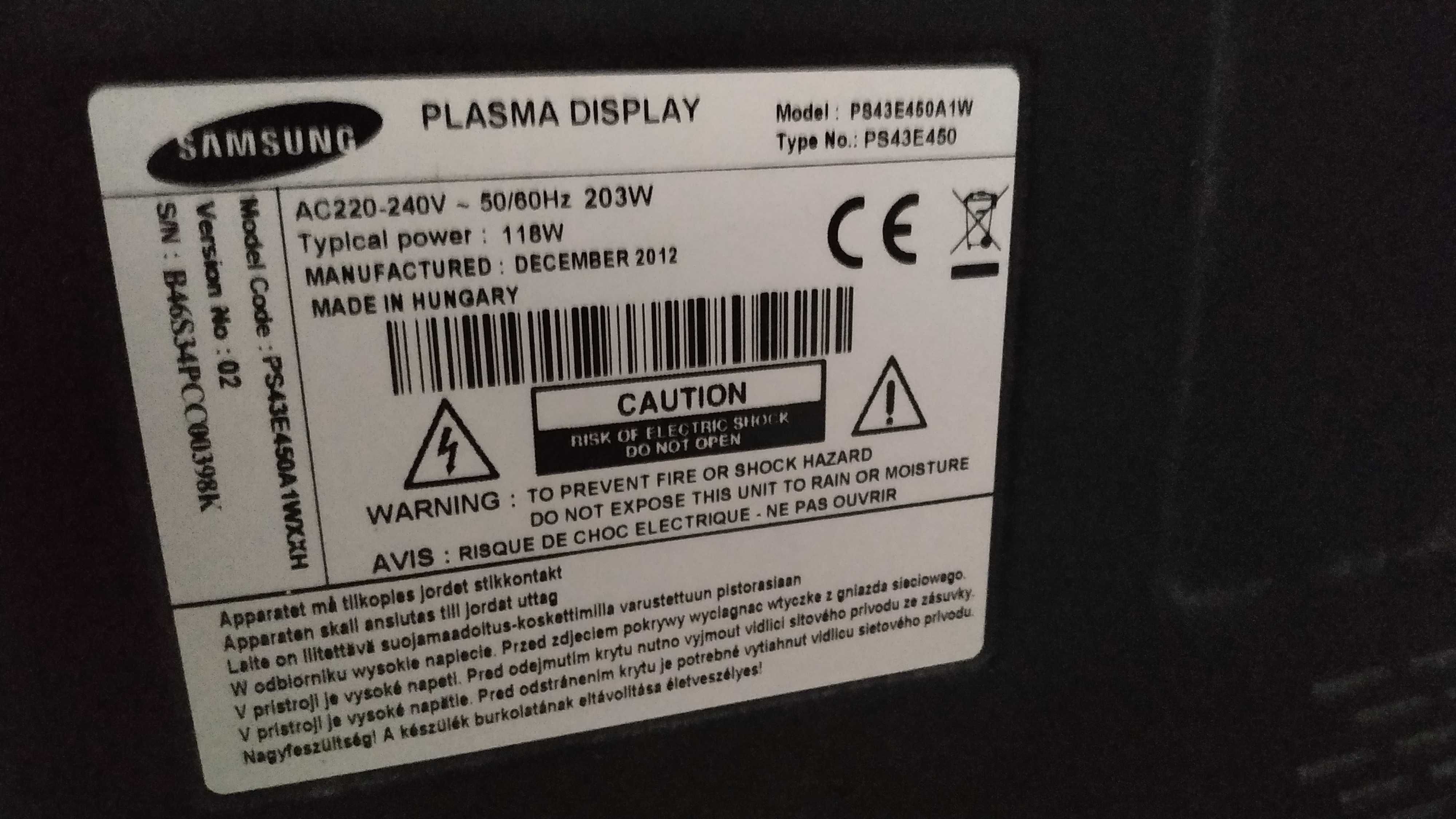 Samsung 43 plazmowy dekoder dvbt