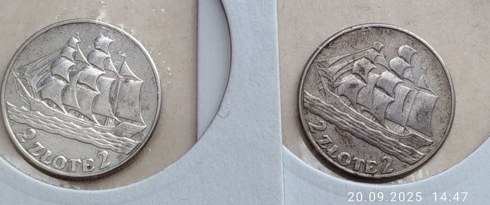 2 sztuki 2 zł żaglowiec 1936r.