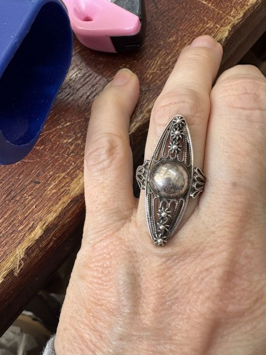 Stare srebro PRL stary srebrny pierścionek Warmet ? kopułka  vintage