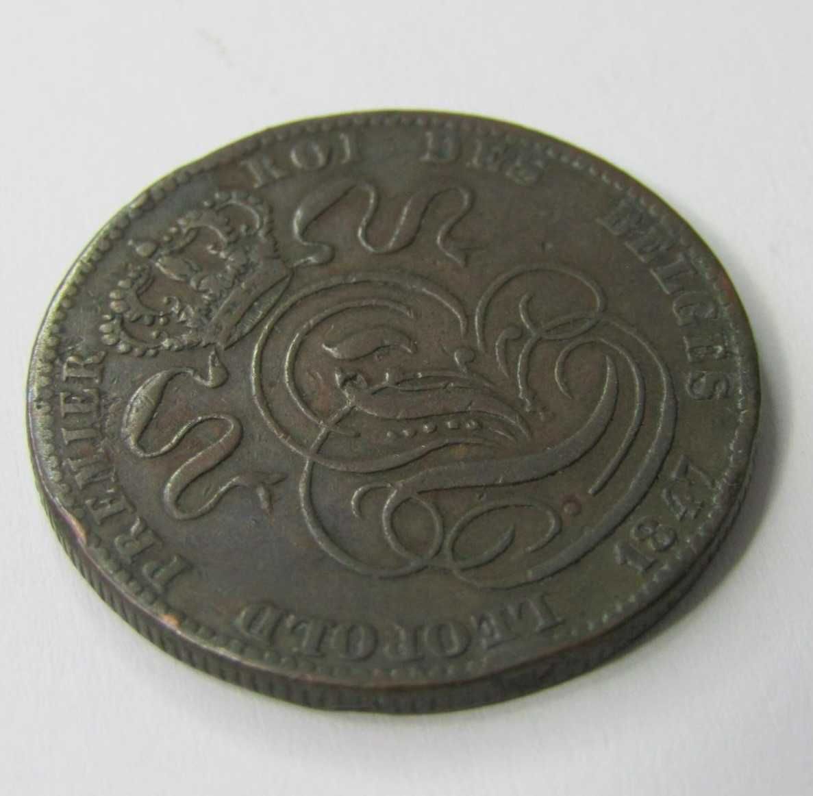 Moeda de cobre de 5 centavos da Bélgica de 1847