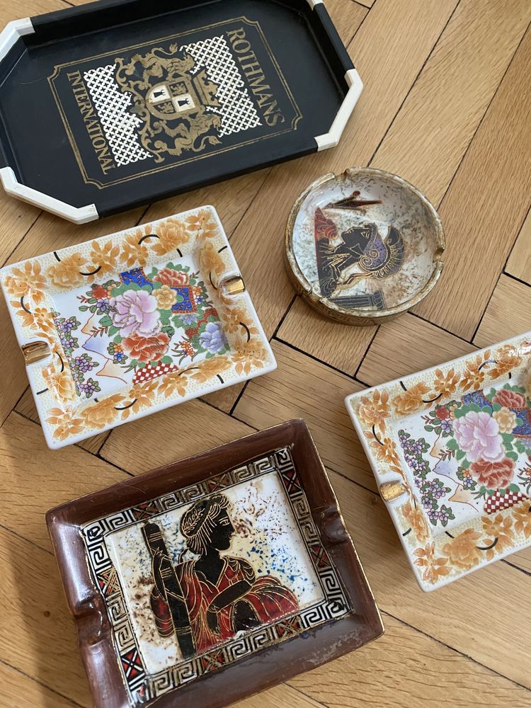 Popielniczki i taca vintage - zestaw kolekcjonerski