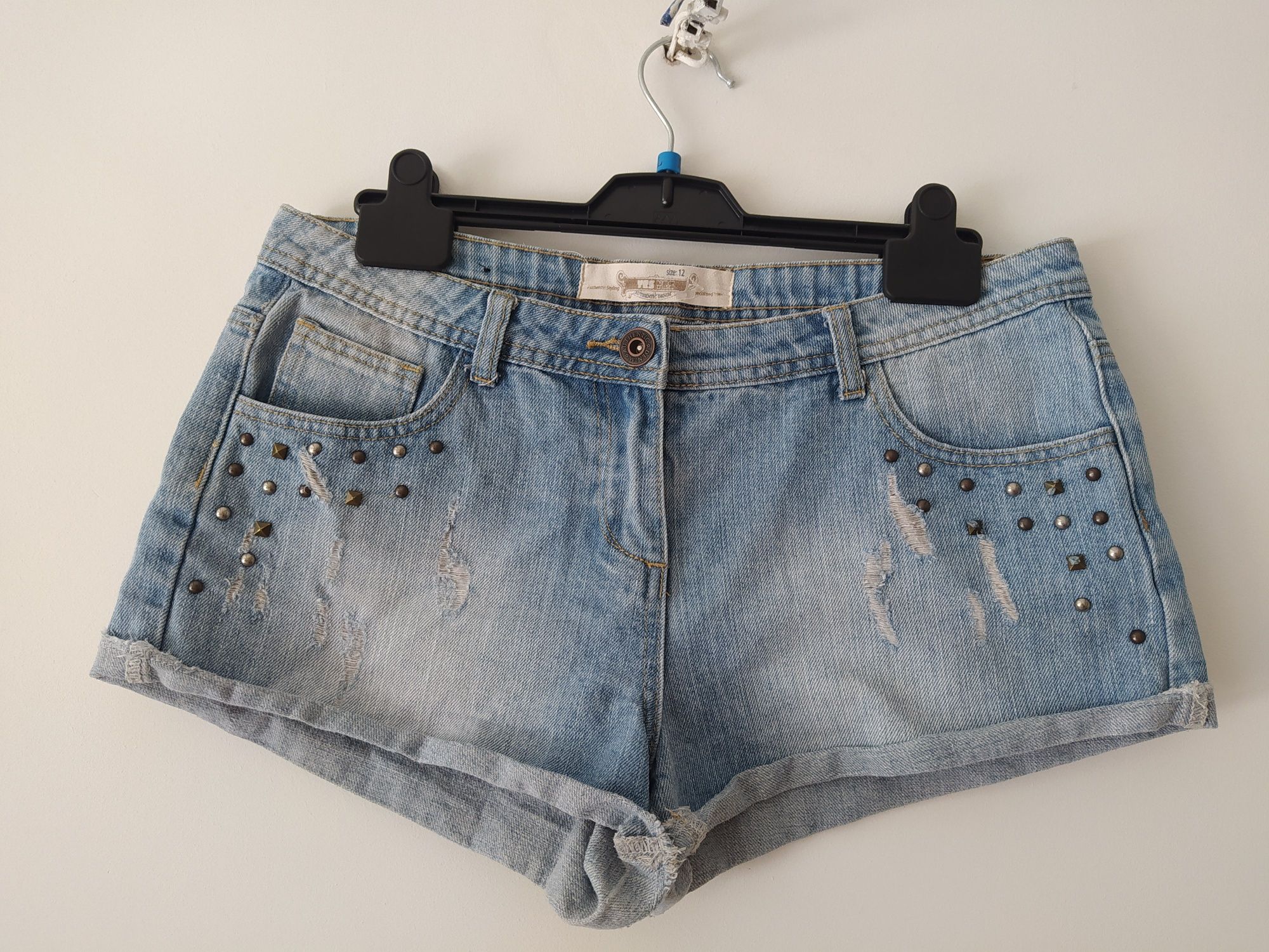Krótkie spodenki szorty damskie jeansowe jasne bawełna wiskoza r.40 L