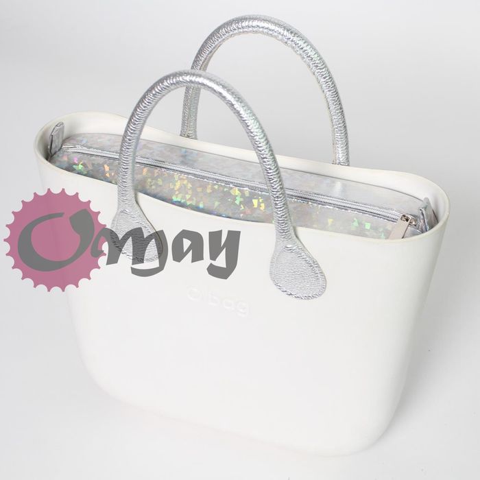 Szary organizer do OBAG MINI holo srebrna eko skóra 2 kieszenie OMAY