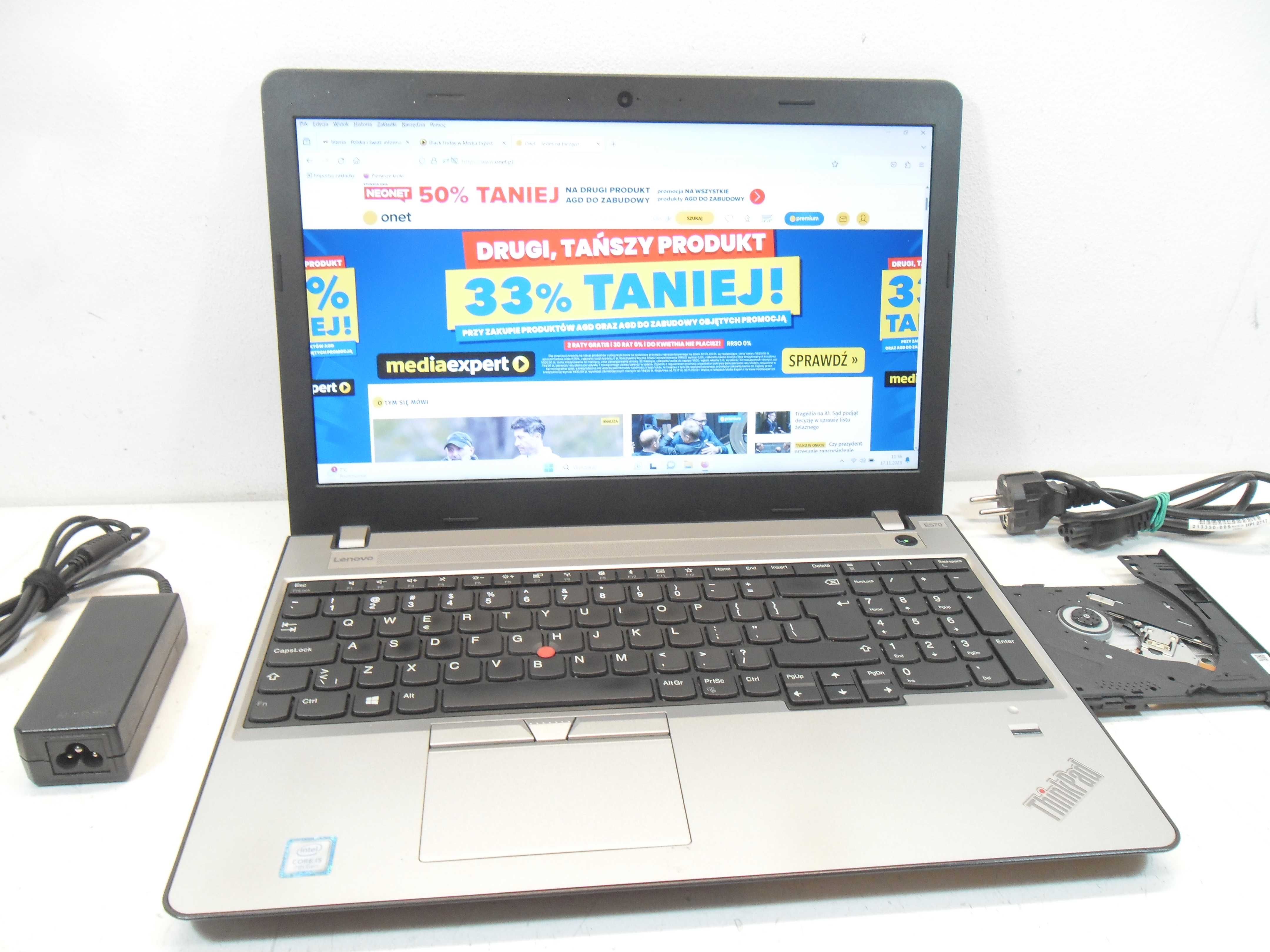 Laptop Lenovo Thinkpad e570 i5-7gen/SSD/FHD/Kamera/napęd DVD ! Gw. 12m