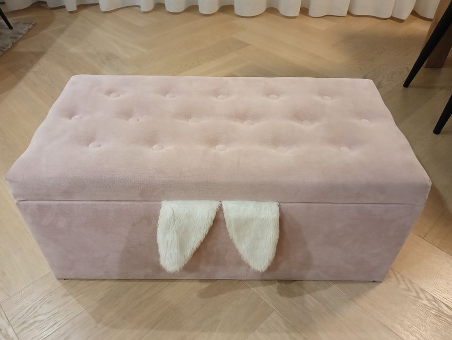 Skrzynia, pufa, kufer z uszami królika, kolor - pudrowy róż