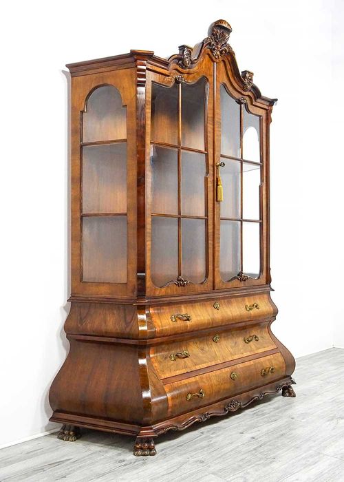 Stylowa Wysoka WITRYNA NeoBarok | Drewniana Witryna Orzech SZPROSY