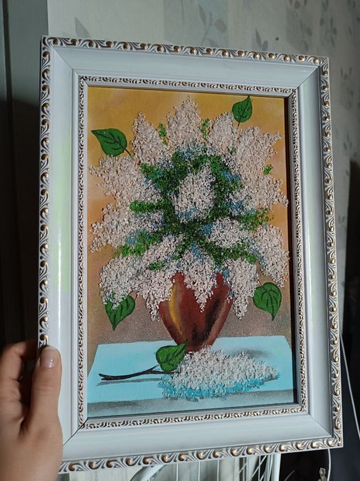 Картина з камінням натюрморт бузок