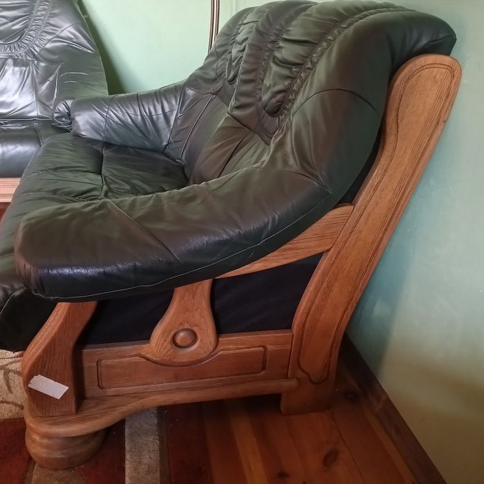 Sofa 2 osobowa, skóra, zielona + druga gratis