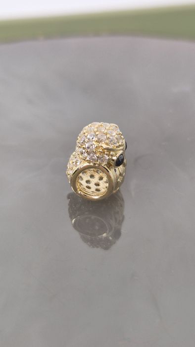 Nowy złoty charms do bransoletki typu Pandora Sowa cyrkonie białe czar