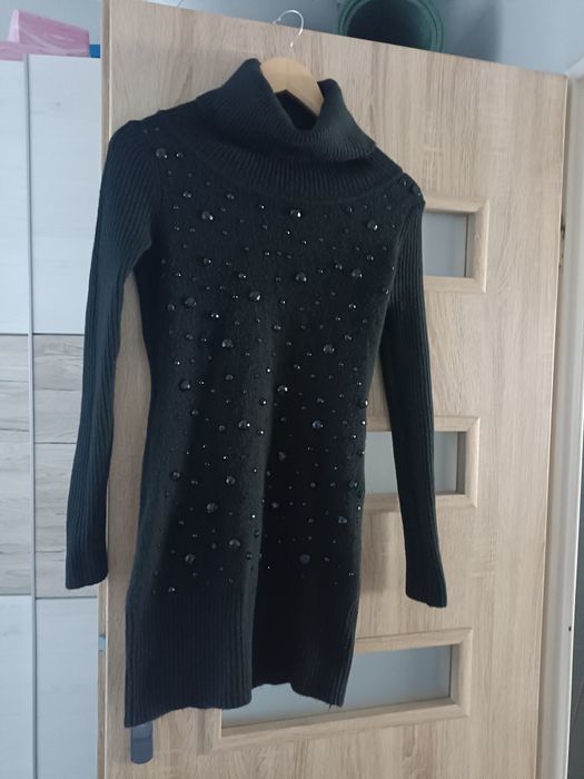 Czarna sukienka, długi sweter, golf, tunika, rozmiar z metki L/ XL