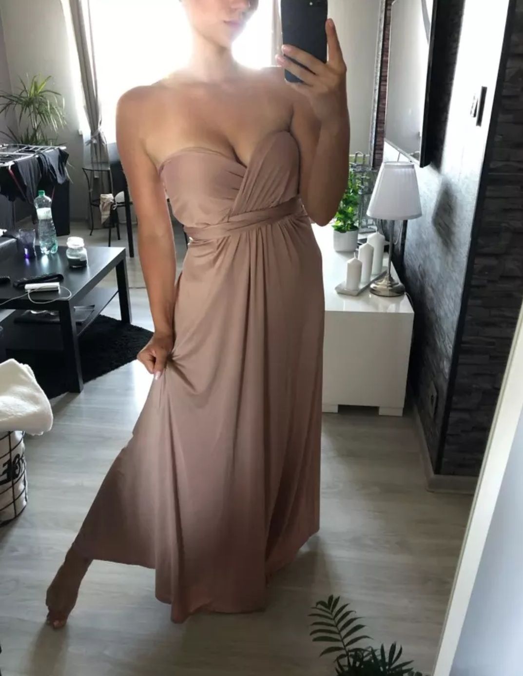 Nowa nude sukienka maxi długa S/M