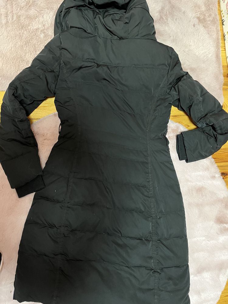 Zara basic płaszcz kurtka długa czarna puch pikowana puchowa zimowa XS