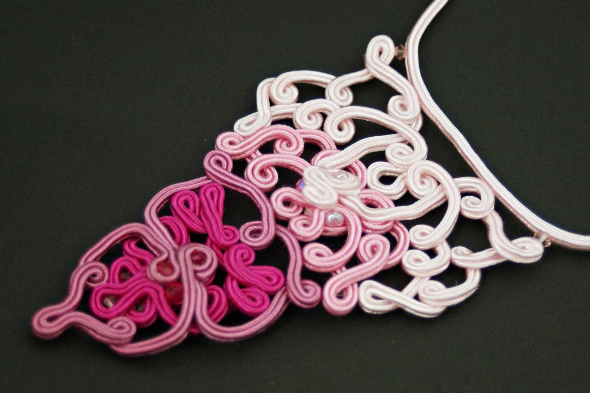 cieniowany ombre naszyjnik sutasz soutache kryształki Swarovski różowy