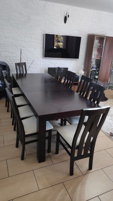 [Rezerwacja] Stół drewniany masywny 95x180-330cm + krzesła 10 sztuk