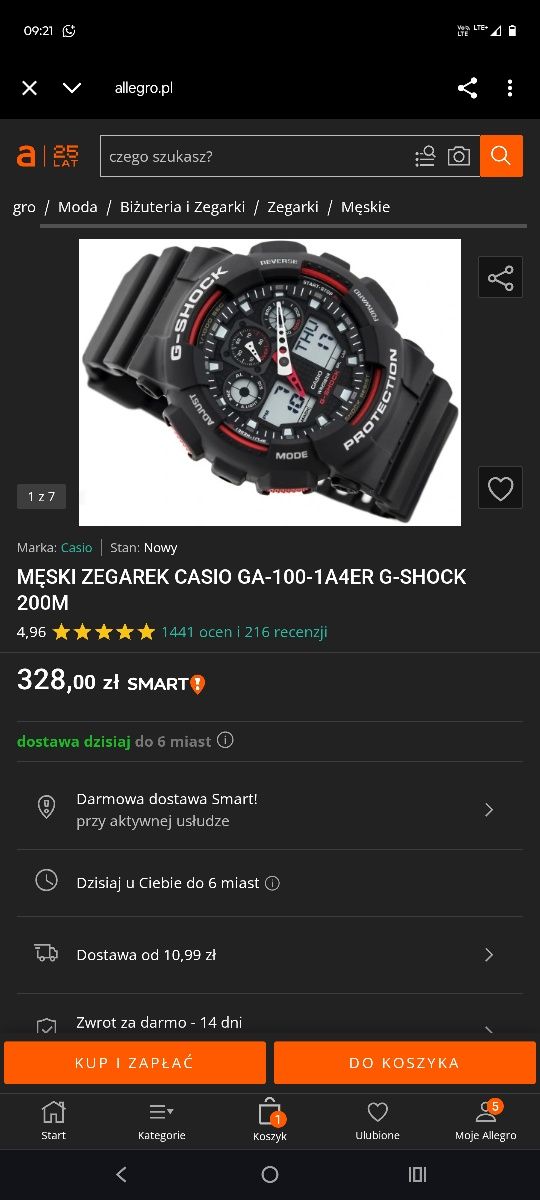 Męski Zegarek Casio GA-100-1A4ER G-SHOCK 200M