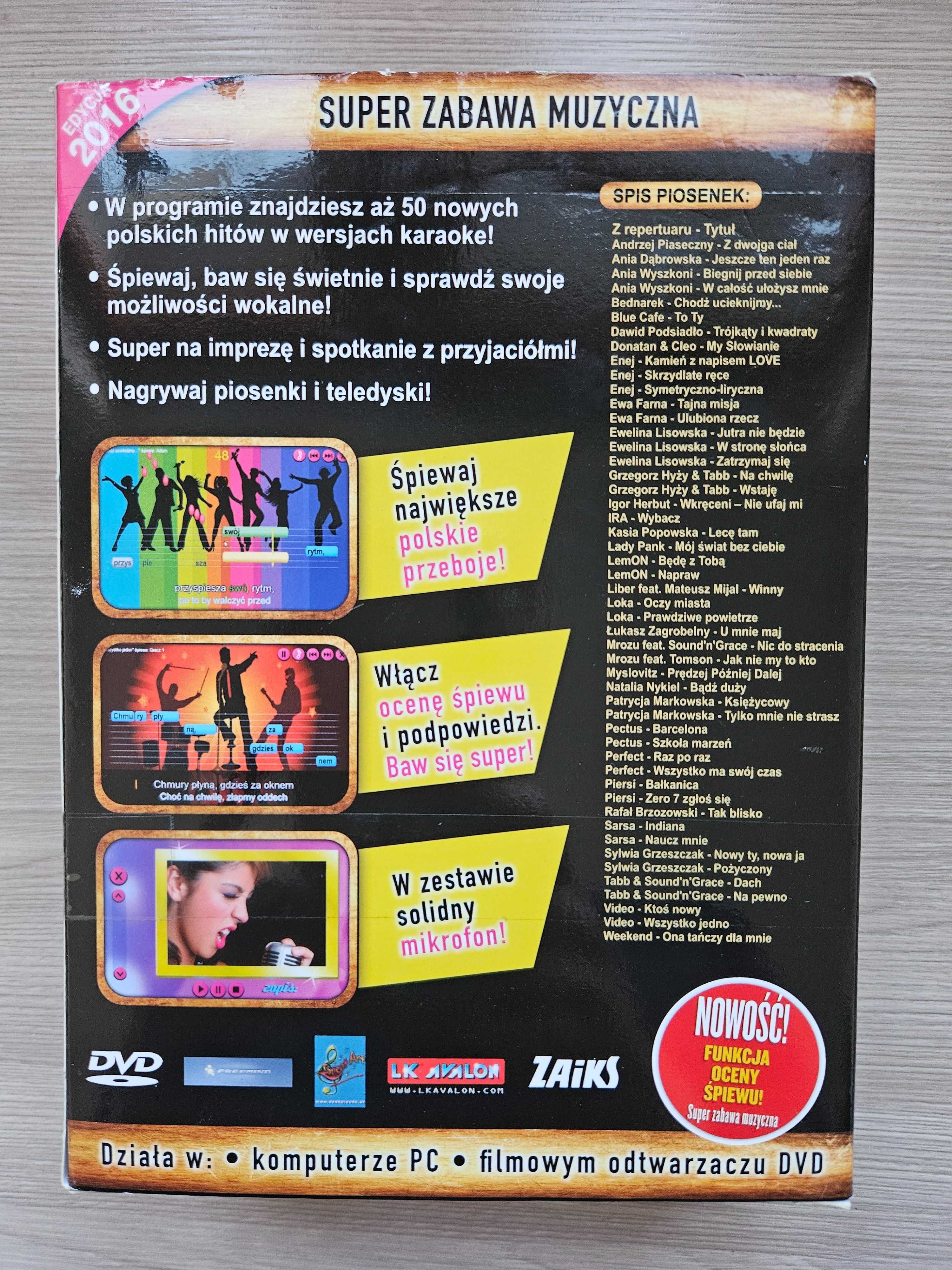 Karaoke polskie przeboje 2016 PC DVD, mikrofon, 50 piosenek