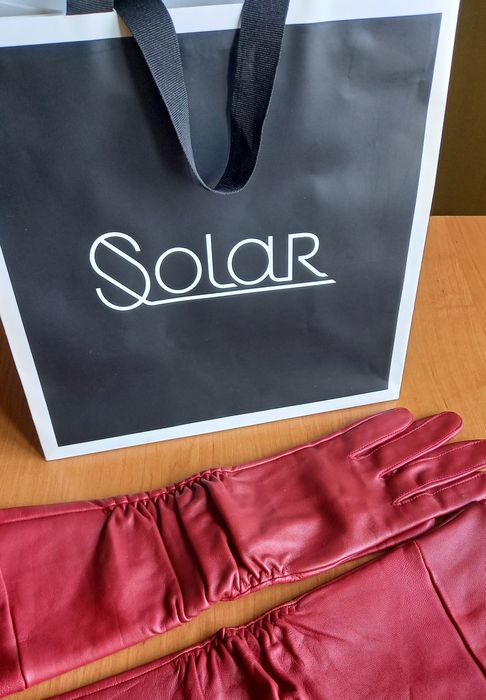 SOLAR - piękne długie rękawiczki - rozmiar M - NATURALNA SKÓRA