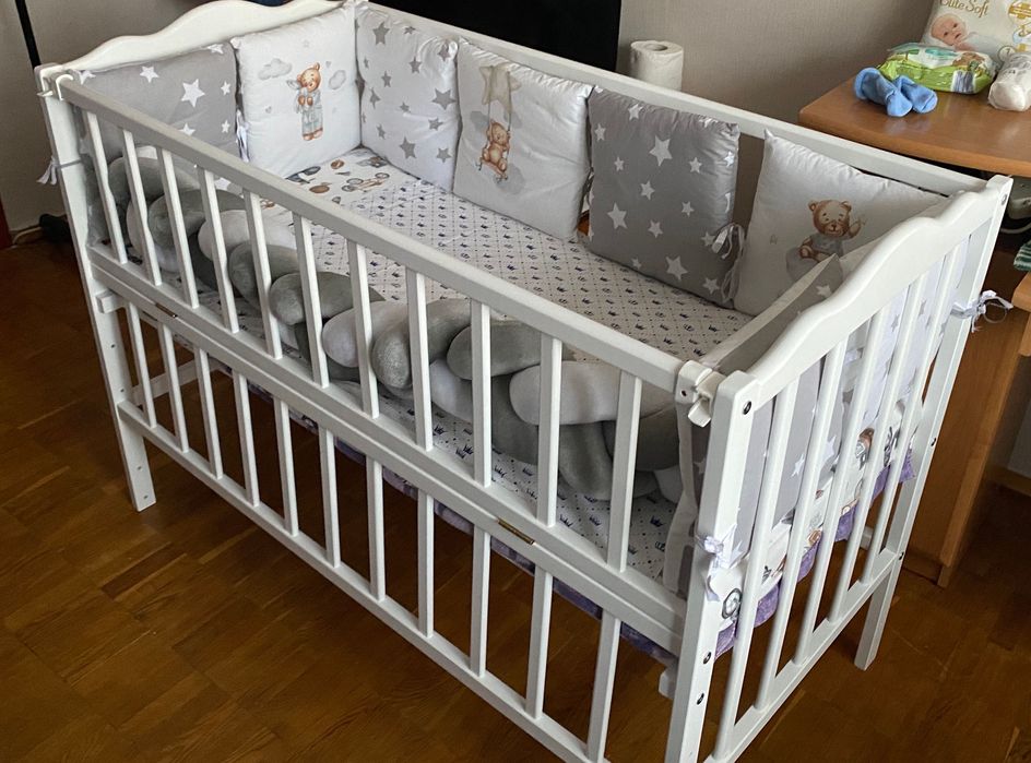 Дитяча кроватка ліжечко, ліжко для новонароджених Бук Колір Білий