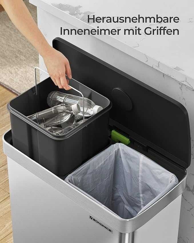 SONGMICS Kosz kuchenny na śmieci, 2 x 30 L, System segregacji odpadów,