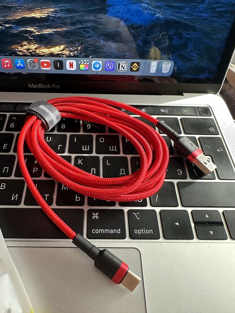 Кабель синхронізації даних Baseus USB For Type-C 3A 2m Red-Red