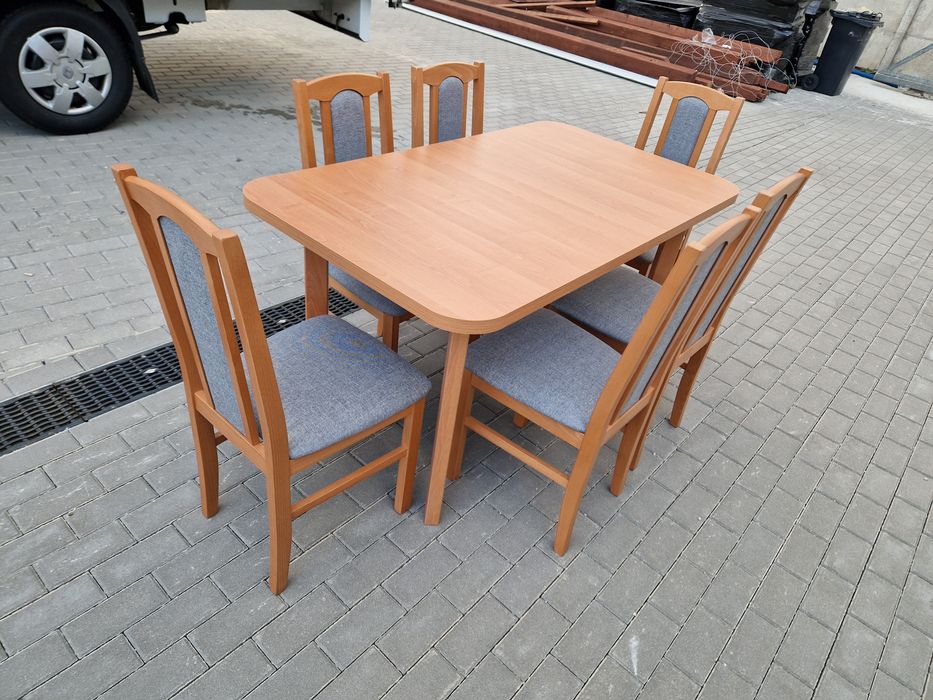 Nowe: Stół 80x140/180 + 6 krzeseł, olcha + szary, dostawa PL