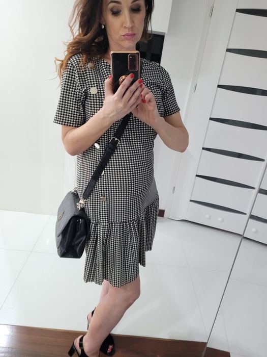 Sukienka kratka falbanka kobieca pepitka