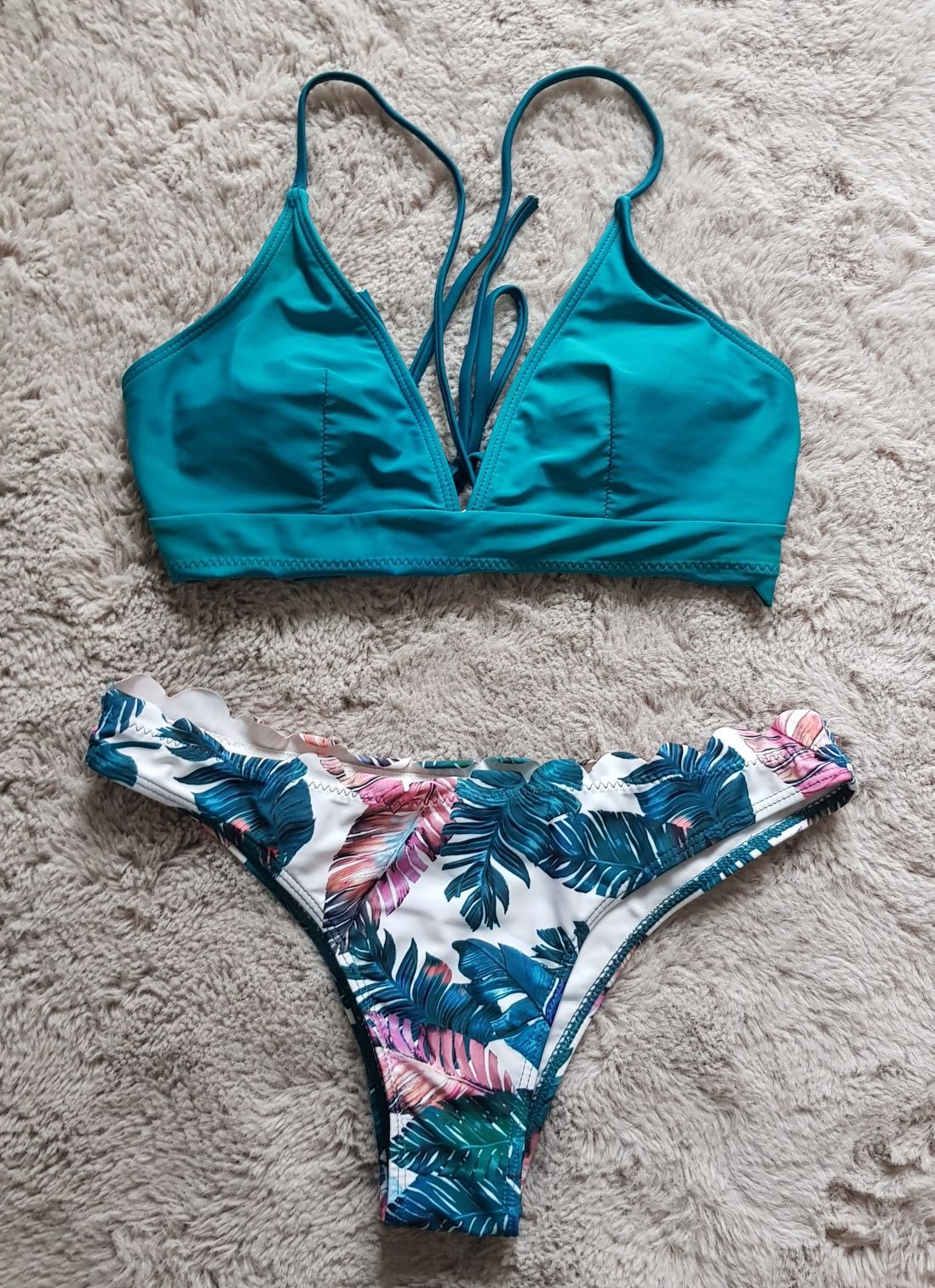 SHEIN Strój kąpielowy 36 S plażowy Top Bikini Liście tropikalne