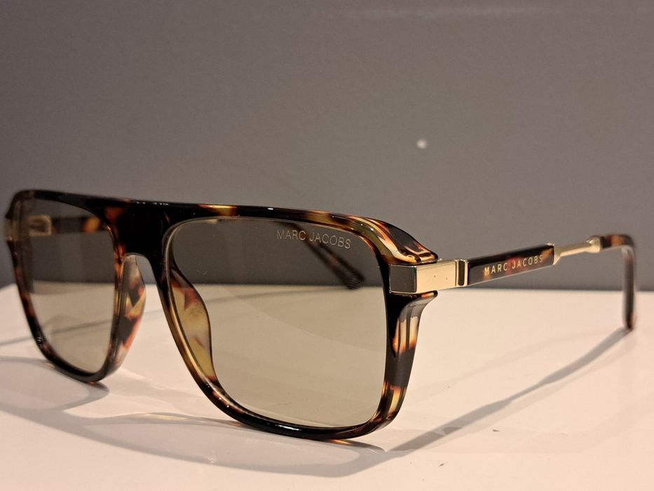MARC JACOBS nowe męskie okulary przeciwsłoneczne panterka zlote logo