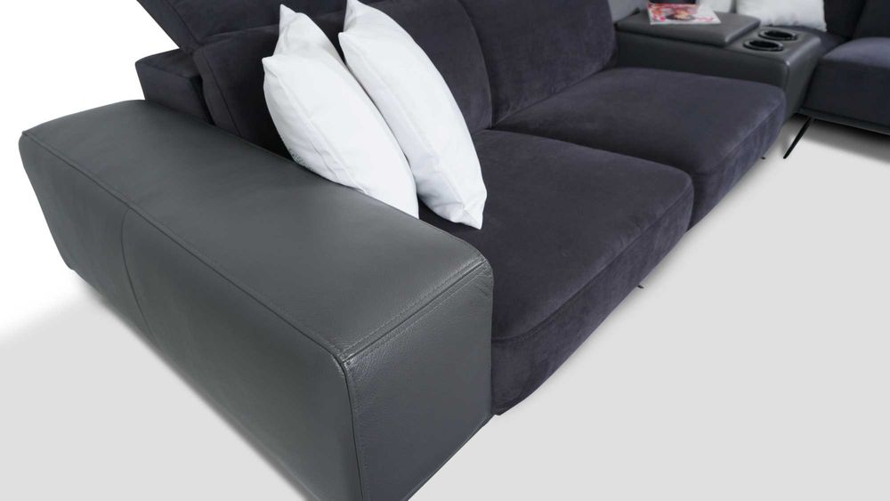 Narożnik tkanina z skórą wysokie nogi miękki