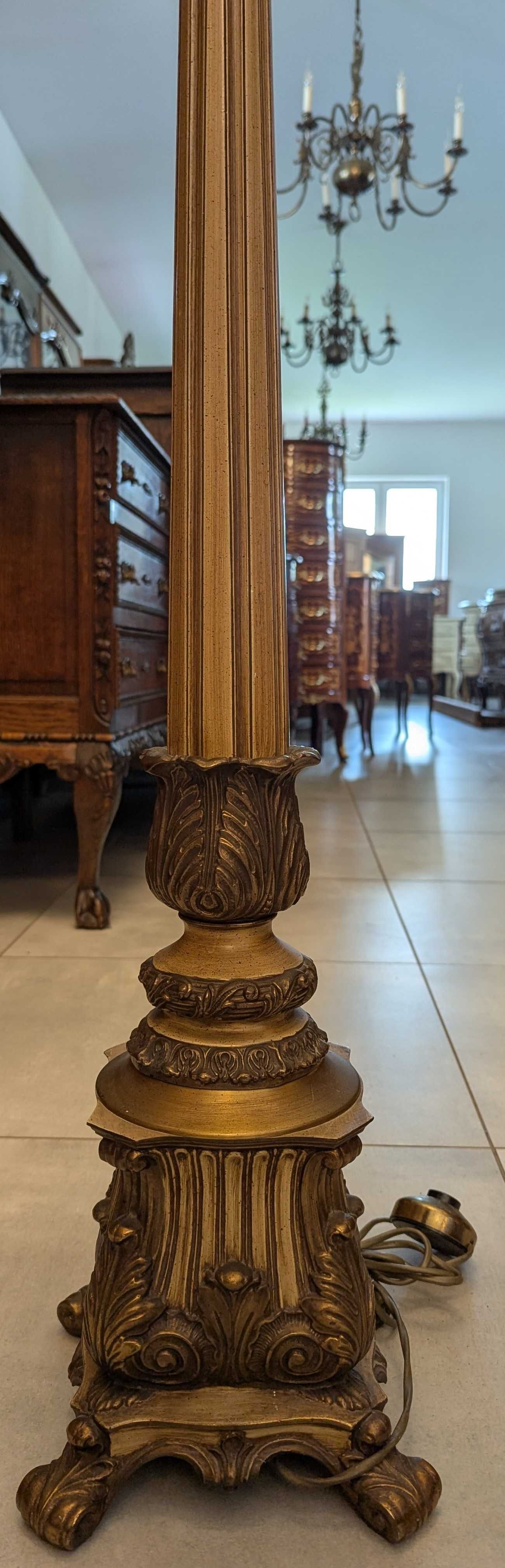 Piękna lampa podłogowa mosiądz,drewno-sklep Dąbrowa Górnicza