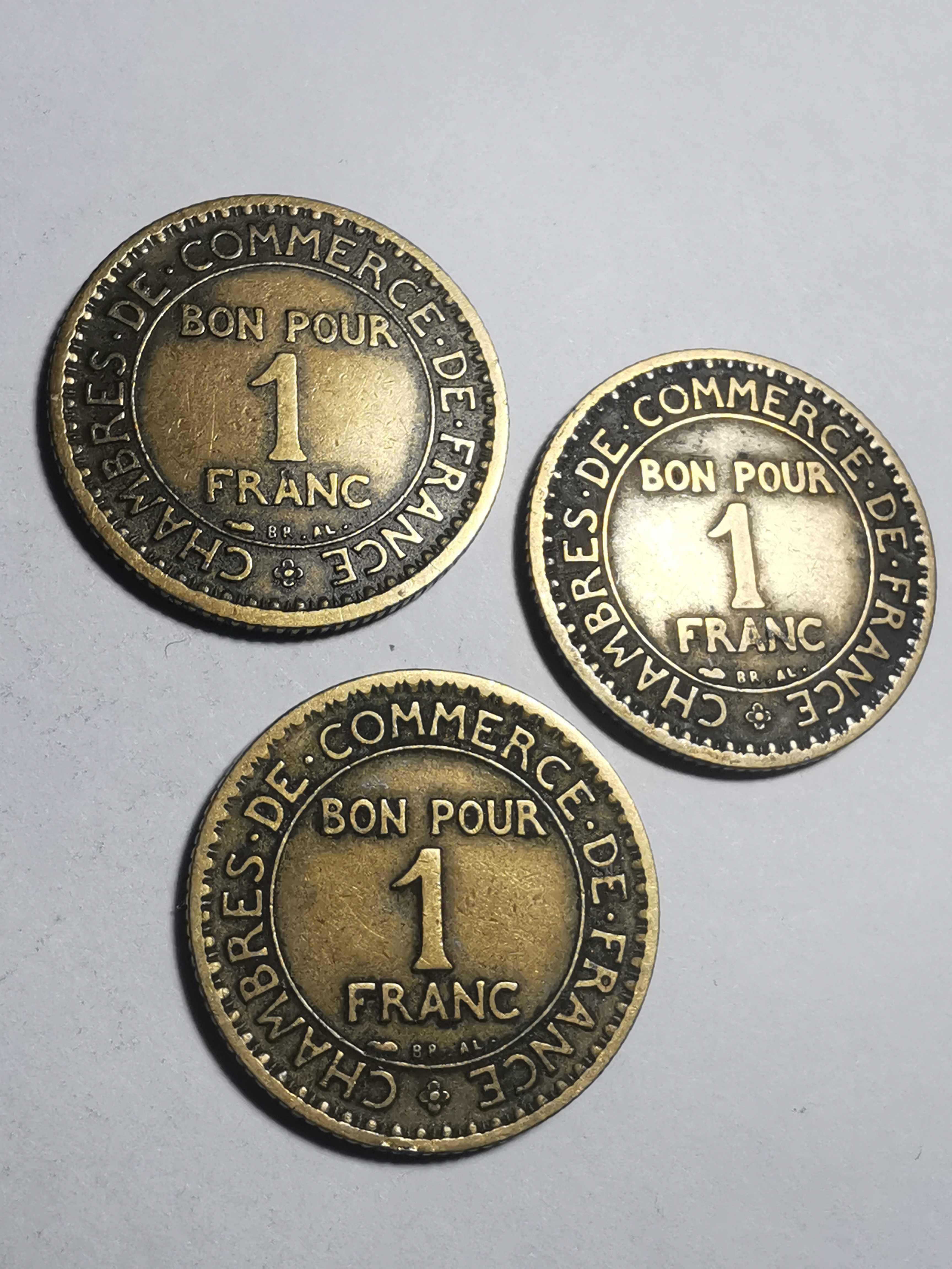 3x 1 frank 1921-23r. Chambres de Commerce - Francja, bardzo ładne!