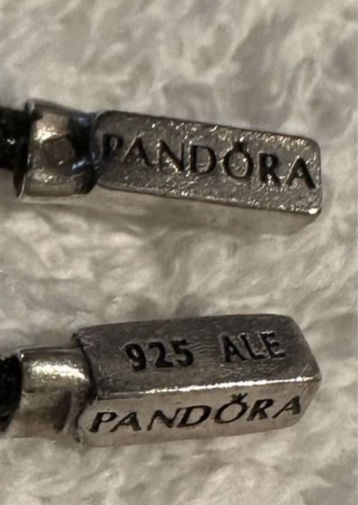 PANDORA fio/pulseira em couro preto e prata 925