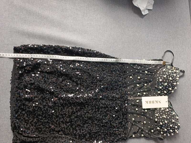 Sukienka damska mini cekiny i perły S