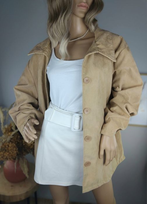 Zamszowa kurtka koszulowa z kołnierzem vintage zamsz koszula klasyczna